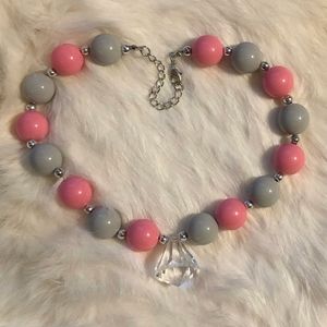 16" Pink and Gray Large Beaded Necklace